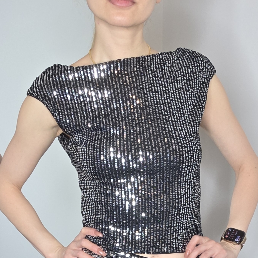 SHEIN Sparkling Black Sequins Top